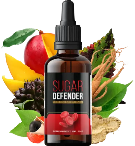 Sugar Defender blood sugar support supplement bottle with natural plant ingredients